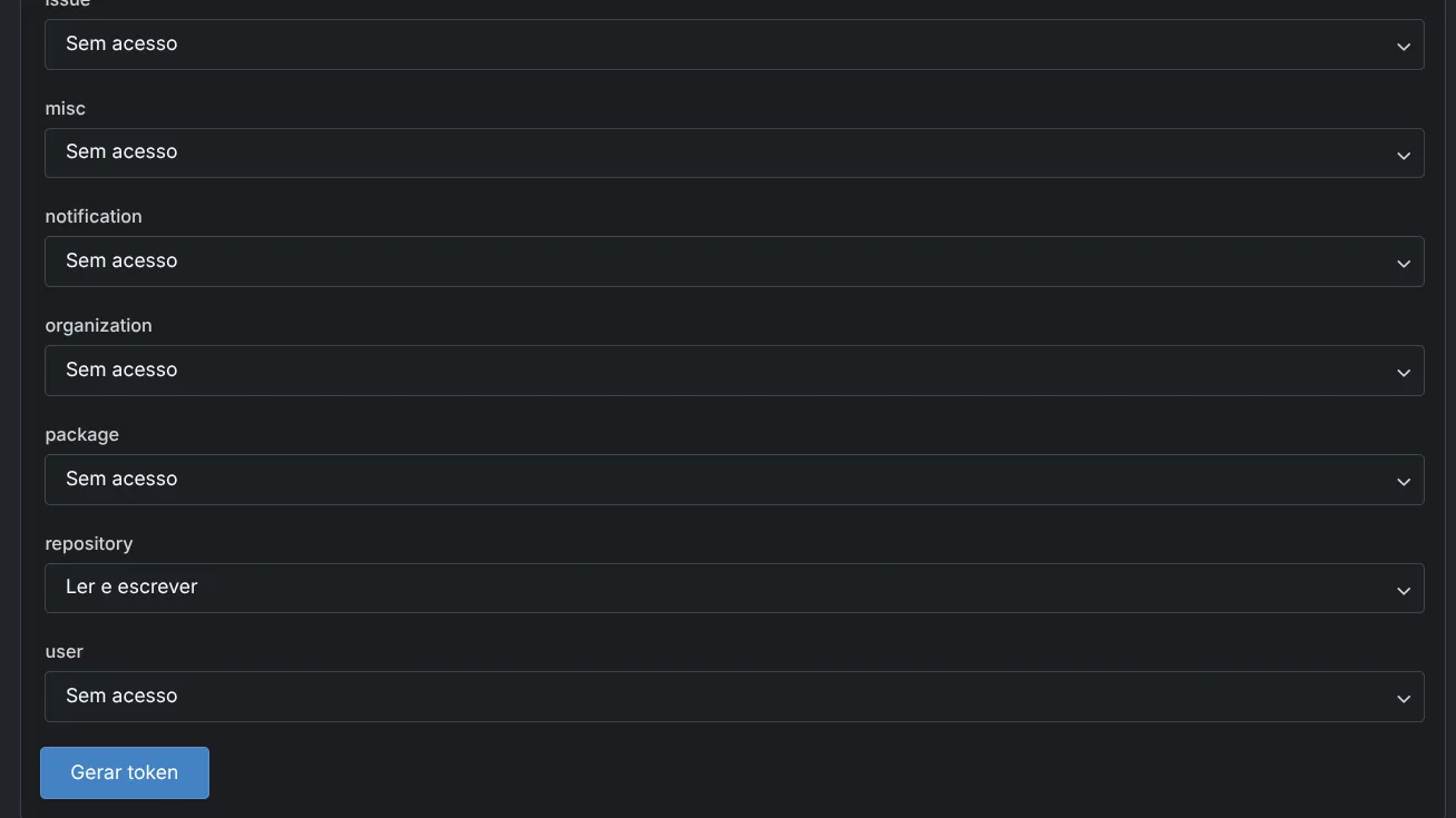 Permissões do token